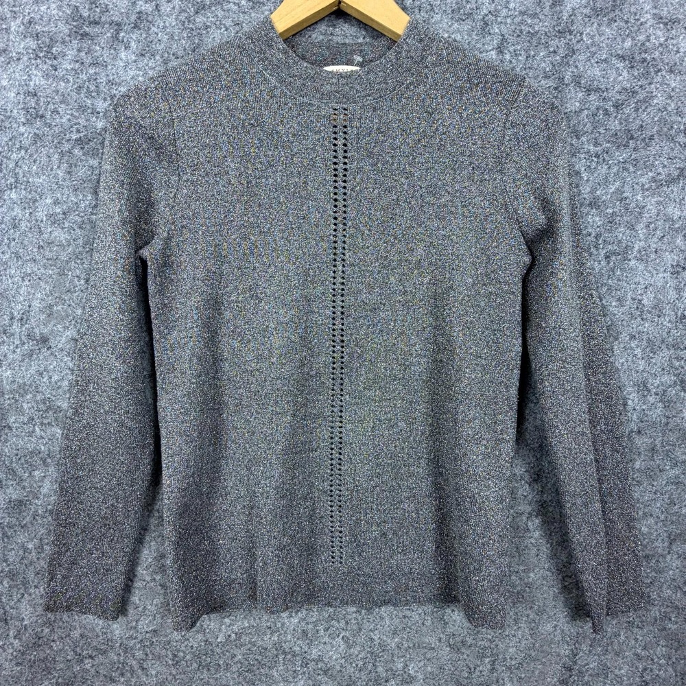 Demylee New York Sweater Womens Small Gray Metallic Shimmer Crew Neck Pullover
